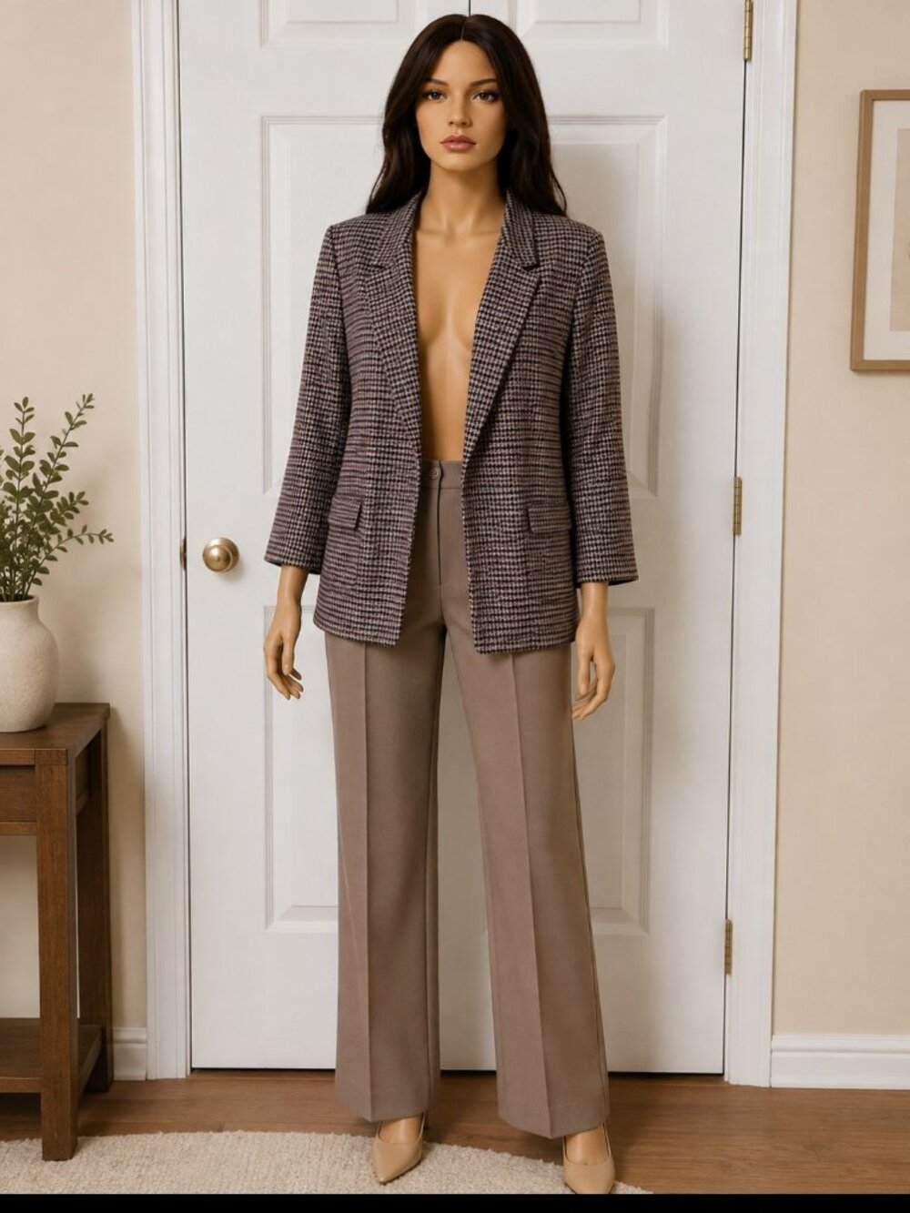 Nine West Houndstooth Open Front Blazer Jacket Size Large  Career Office